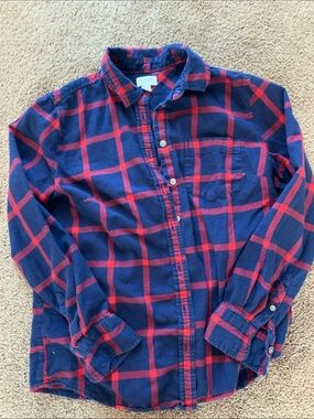 J. Crew Navy and Red Plaid Button-Up Shirt with Chest Pocket